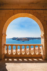 View from Fort Saint Elmo, Iconic 16th-century bastion guarding the entrance to Valletta's harbors,...