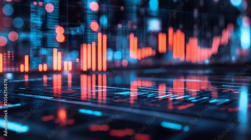 Poster abstract digital data visualization with red and blue lights