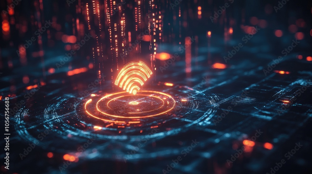 Poster digital network signal with glowing elements
