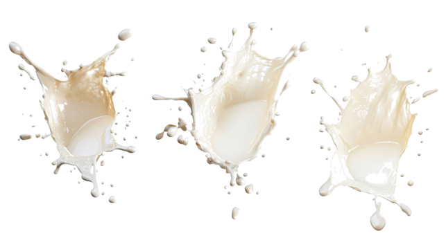 Dynamic Splashes of White Chocolate Milk on a Transparent Background Generative AI