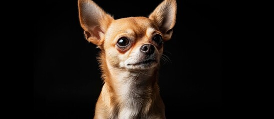 Studio Shot Of An Adorable Chihuahua Sitting On Black Background