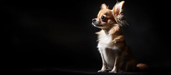 Studio Shot Of An Adorable Chihuahua Sitting On Black Background © DigitalDruid