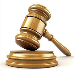 A wooden gavel is laying on its side on white background