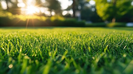 Close up of freshly cut grass during lawn mowing at a residential area