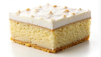 A Square Slice of Cake Topped with Creamy Frosting and Speckled with Delicate Pieces of Fruit