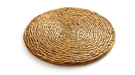 Fototapeta premium Round golden wicker mat isolated on a white background