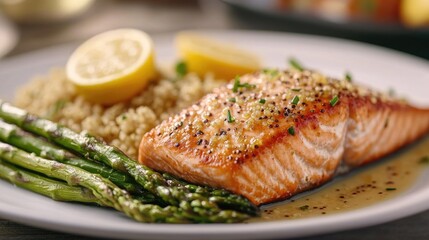 Grilled Salmon with Asparagus and Lemon Slices