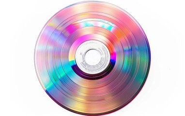 Reflective holographic round CD isolated on white background. Y2K millenium 2000s era, retro futurism, nostalgic past, reminiscence, yearning, surrealism, optical illusion, hologram, unreal, ethereal.
