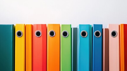 Colorful office folders organized neatly on a clean white surface