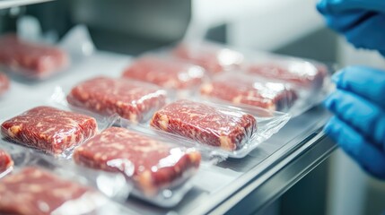 Packaged lab grown meat samples ready for market developed in contemporary laboratory settings