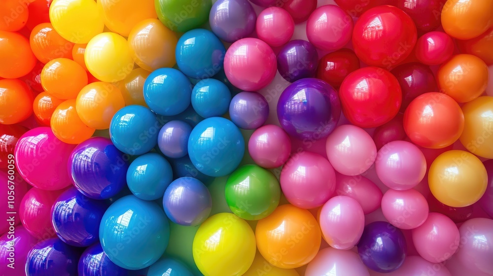 Poster a vibrant display of colorful balloons arranged in a vertical format
