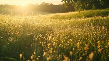 Panoramic view of a summer meadow with the shadows of grass and herbs
