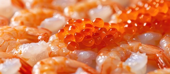 Red Caviar In A Shrimp As A Background Macro