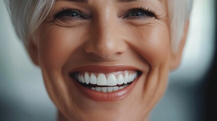 Dental care for seniors featuring a healthy confident smile with white teeth highlighting orthodontics dentures and dental implants in an advertising context