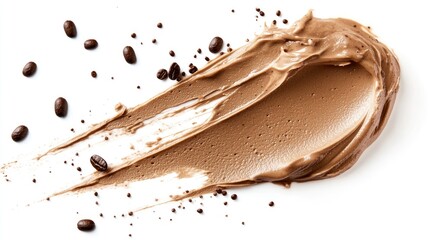 Obraz premium Close up of a creamy sorbet smear with seeds or a coffee scrub smear isolated on a white background