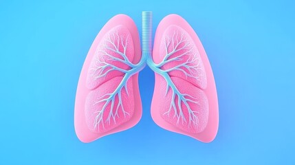 A vibrant illustration of human lungs, indicating respiratory function, with detailed branching bronchi on a bright blue background.