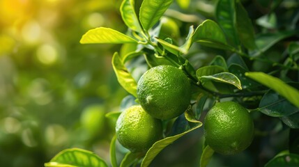 Freshly grown organic limes in a backyard garden.