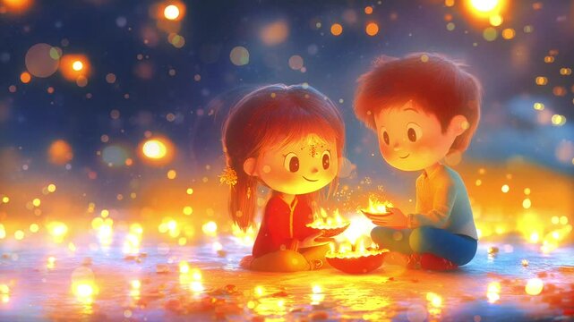 Two siblings on diwali, playing some candle and lantern video background
