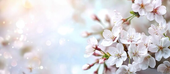 White Sakura Flowers In Nature For Background