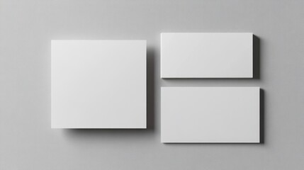 Blank white business card and postcard flyer set on a grey backdrop