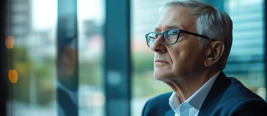 Fototapeta premium Senior White Businessman Looking Out Of Window