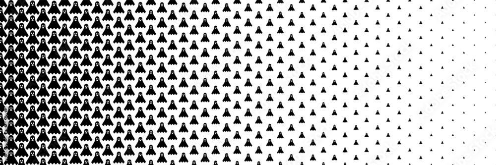 Poster horizontal halftone of black ghost design for pattern and background.
