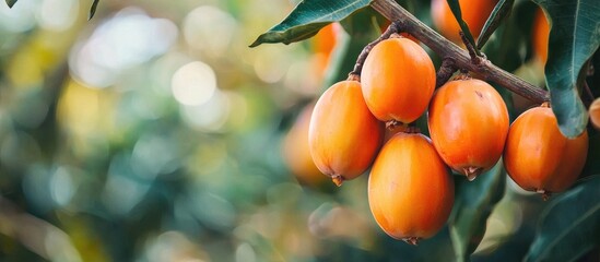 Ripe Persimmon Trabzon Hurmasi Ripe Date Palm Fruit Hanging On Tree Branch In Orchard