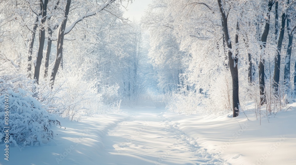 Poster snowy forest backdrop with ample empty space for text