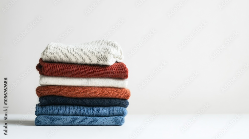 Poster a neatly arranged stack of folded garments on a white background suitable for print design mockups