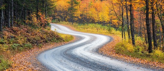 Fototapeta premium Bend In Mountain Road In The Forest In Autumn