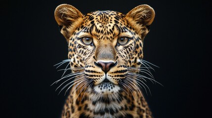Obraz premium Closeup Of Leopard Panthera Pardus Kotiya Looks Forward With Black Background