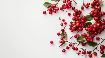 Red Berries Of Cornel Or Dogwood Isolated On White Background With Copy Space For Your Text Top View Flat Lay