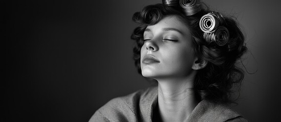 The Photo Shows A Girl In A Housecoat And Hair Curlers