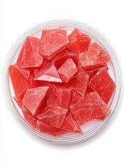 Vibrant red crystals in a transparent dish a close-up of natural beauty and unique shapes