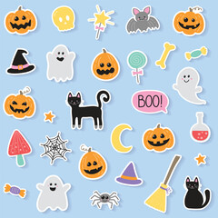 Halloween icon set. Stickers collection. Design for kids. Vector illustration