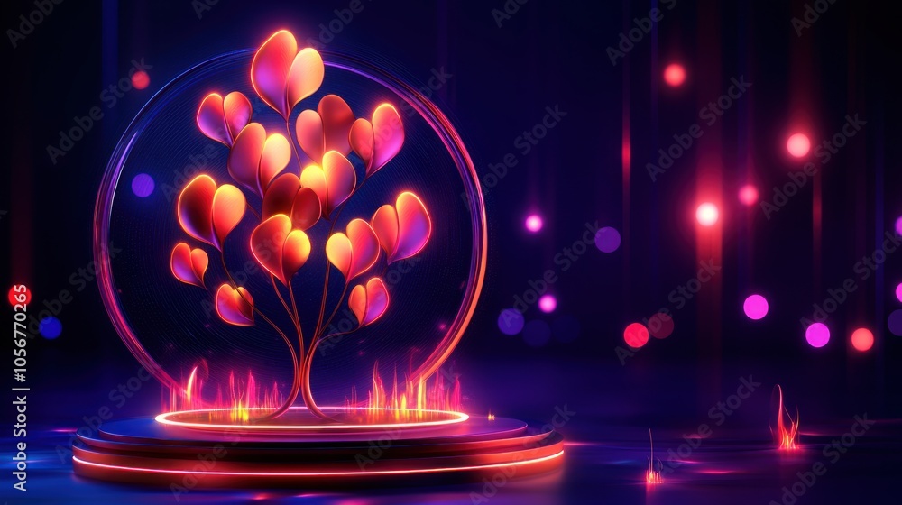 Aufkleber A vibrant display of artistic expression a colorful tree of hearts illuminated in a dreamy atmosphere