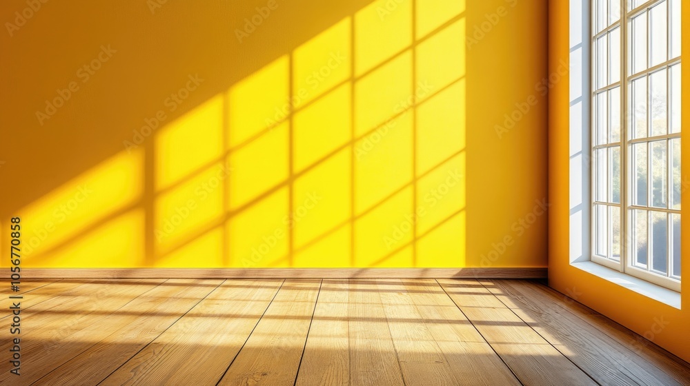 Aufkleber bright yellow empty space featuring a wooden floor a window and a wall ideal for use as a blank back