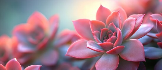 Fototapeta premium Close Up Of A Group Of Red Velvet Echeveria Succulents With A Blurred Background