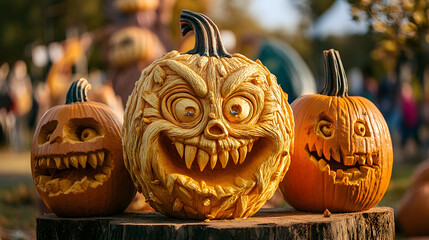 A creative pumpkin sculpture at a festival.