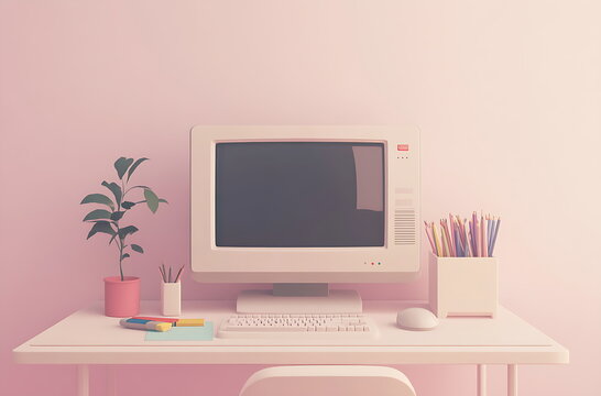 retro computer desk arrangement, Generative AI