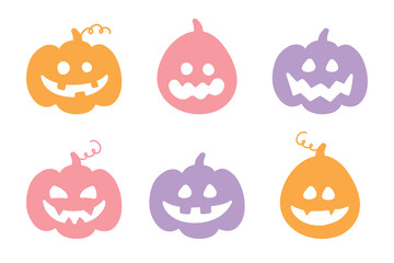 Set with cute Halloween pumpkin lanterns isolated on white background. Vector illustration