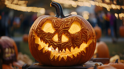 A creative pumpkin sculpture at a festival.