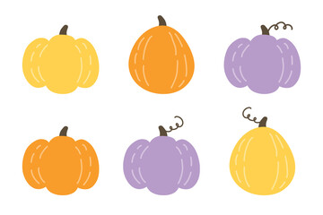 Collection of pumpkin icons isolated on white background. Vector illustration