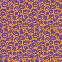 Halloween background with cute pumpkin lanterns. Seamless pattern design. Vector illustration