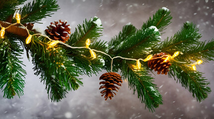 christmas tree branches with cones