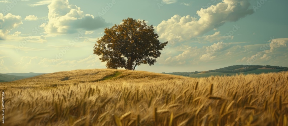 Poster Tree In A Field Of Lush Wheat