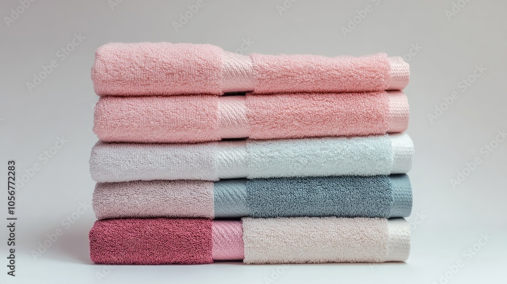 Poster a neatly stacked arrangement of folded towels ideal for use as a mockup template for design and prin