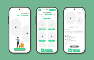 Vacation destinations for mobile applications. Vacation tourism destination platform screen. Graphical user interface for responsive mobile applications