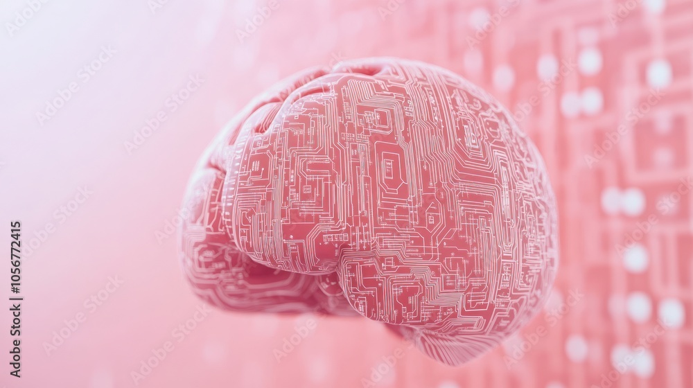 Aufkleber Exploring the intersection of technology and neuroscience a digital representation of the human brain with circuit patterns