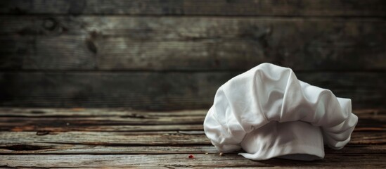 Obraz premium Chef S Hat On An Old Wooden Table Conceptual Background On The Theme Of Food